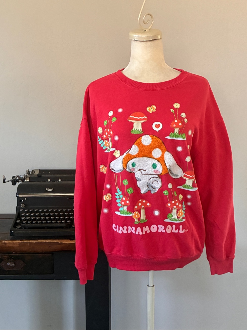 Sanrio Cinnamoroll Happy Mushroom Sweatshirt in Sherbert Red - Size Medium